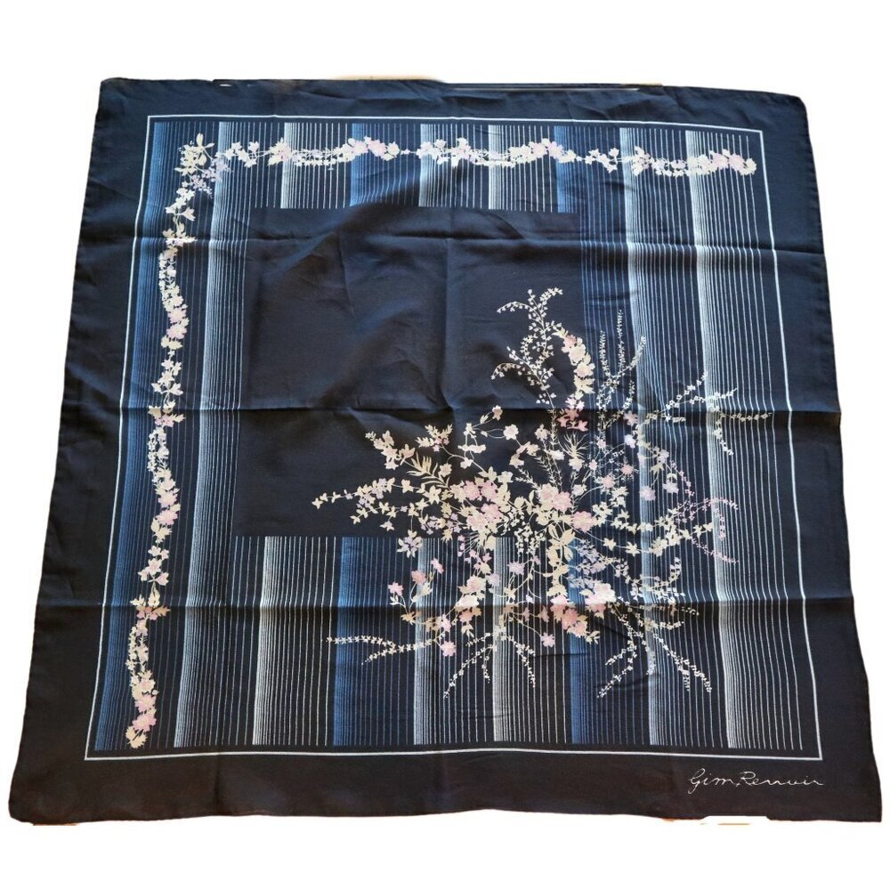 Vintage Scarf  Designer Jim Renoir Black Floral Scarves  O1